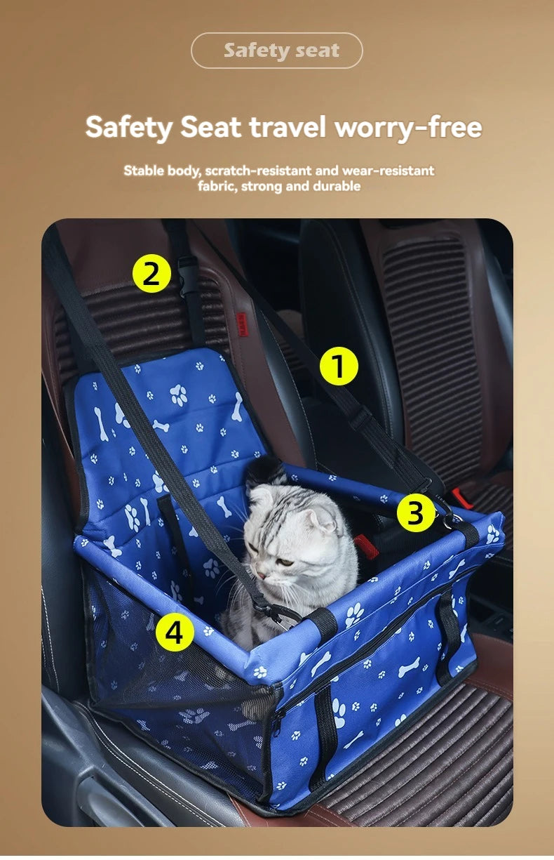 The Happy Tail Co™ Breathable Pet Car Booster Seat - Portable Travel Carrier Basket with Safety Leash for Small Dogs & Cats
