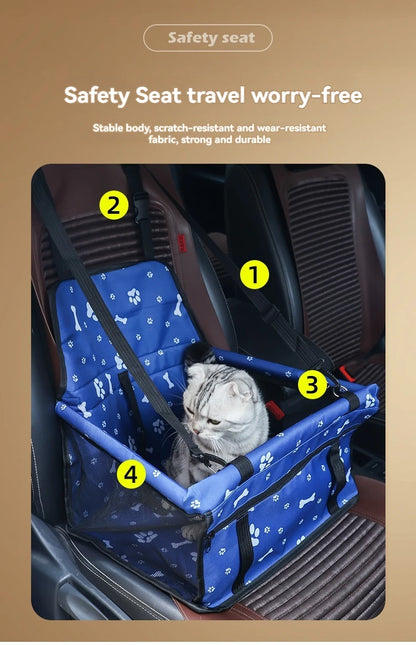 The Happy Tail Co™ Breathable Pet Car Booster Seat - Portable Travel Carrier Basket with Safety Leash for Small Dogs & Cats