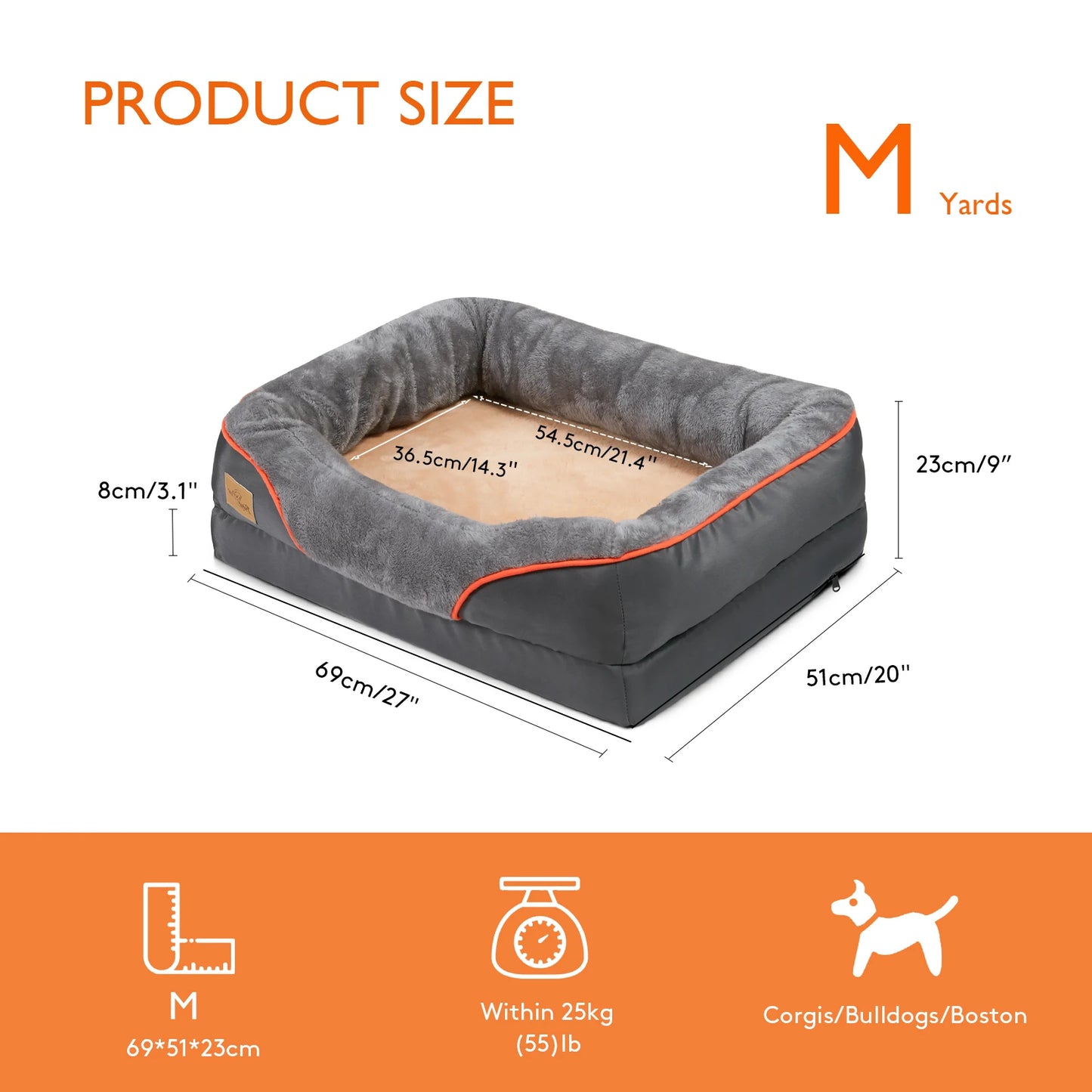 The Happy Tail Co Jumbo Orthopedic Memory Foam Pet Sofa - Waterproof Quilted Bolster Bed for Large Dogs