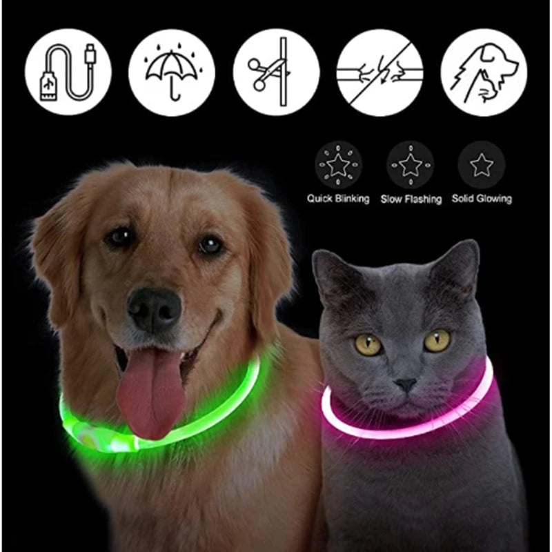 The Happy Tail Co™ USB Rechargeable LED Dog Collar - Glow-in-the-Dark Safety Light for Night Walks