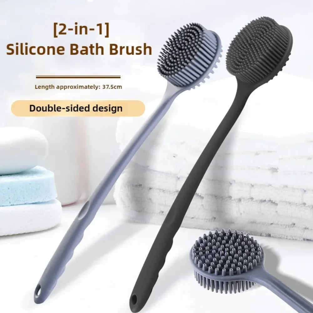 The Happy Tail Co 2Pcs Premium Silicone Bath Brush Set - Soft Body Scrubber with Long Handle for Deep Cleansing & Massage