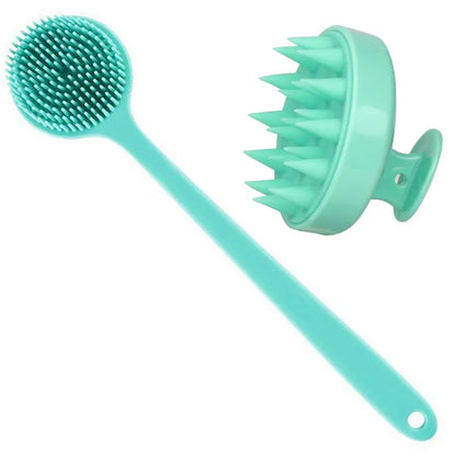 The Happy Tail Co 2Pcs Premium Silicone Bath Brush Set - Soft Body Scrubber with Long Handle for Deep Cleansing & Massage