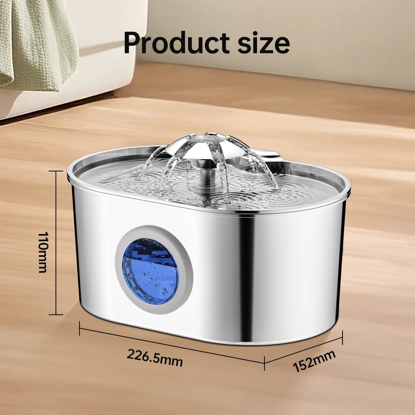 The Happy Tail Co 2.2L Premium Stainless Steel Automatic Pet Water Fountain - Ultra-Quiet Intelligent Drinker with Filtration