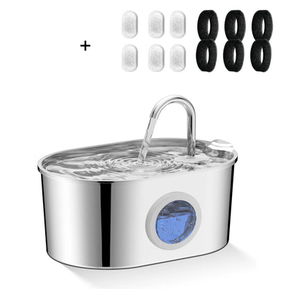 The Happy Tail Co 2.2L Premium Stainless Steel Automatic Pet Water Fountain - Ultra-Quiet Intelligent Drinker with Filtration