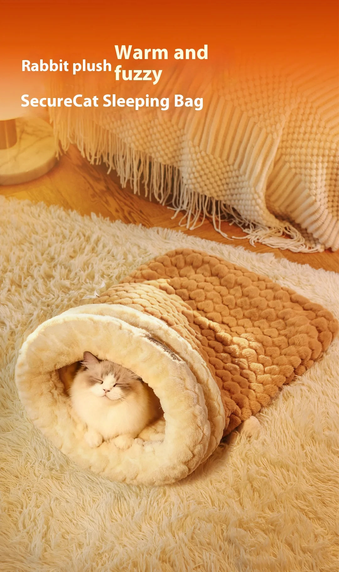 The Happy Tail Co Enclosed Plush Cat Bed with Tunnel Entrance - Self-Warming Winter Sleeping Bag & Secure Hideout