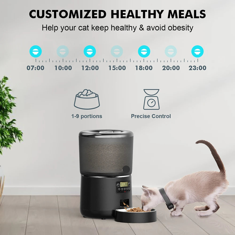 The Happy Tail Co™ Smart Automatic Pet Feeder - 4L Customizable Meal Planner with Stainless Steel Bowl