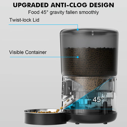 The Happy Tail Co™ Smart Automatic Pet Feeder - 4L Customizable Meal Planner with Stainless Steel Bowl