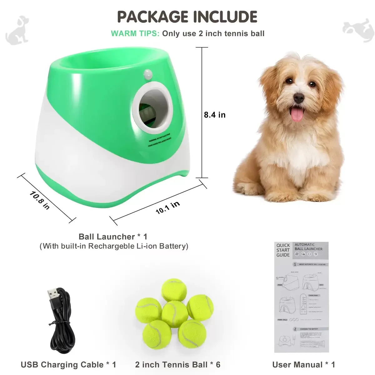 The Happy Tail Co™ Pro-Series Automatic Dog Ball Launcher - Interactive Rechargeable Fetch Machine with 3 Tennis Balls