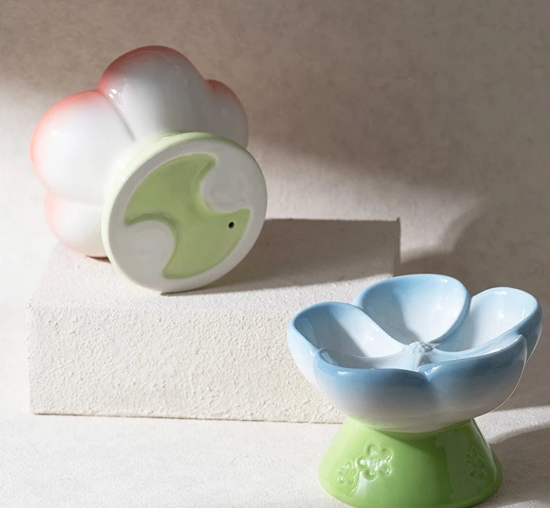 The Happy Tail Co™ Premium Ceramic Slow Feeder - Elevated Flower Design Anti-Choke Pet Bowl for Healthy Digestion