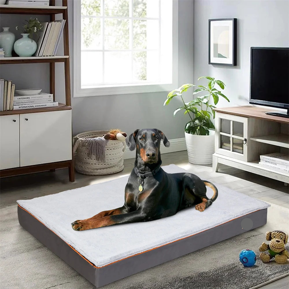 The Happy Tail Co Premium Orthopedic Memory Foam Dog Bed - Waterproof & Washable Deluxe Pet Mattress with Orange Trim