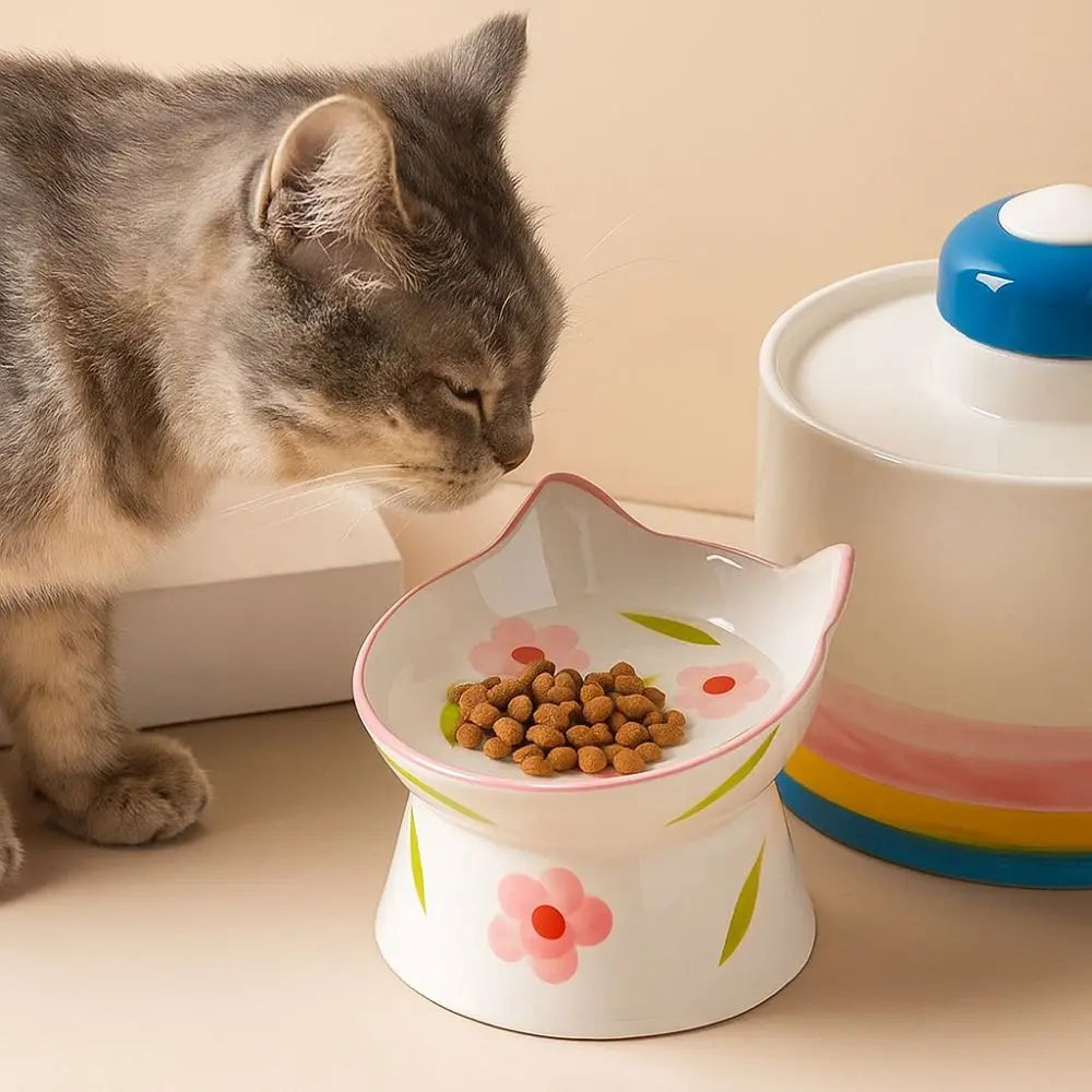 The Happy Tail Co™ Premium Ceramic Orthopedic Pet Bowl - Slanted Neck Guard & Anti-Tipping Elevated Feeder