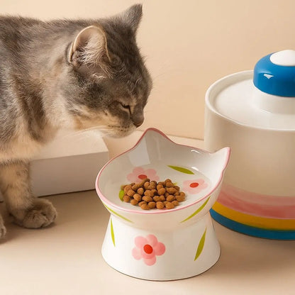 The Happy Tail Co™ Premium Ceramic Orthopedic Pet Bowl - Slanted Neck Guard & Anti-Tipping Elevated Feeder