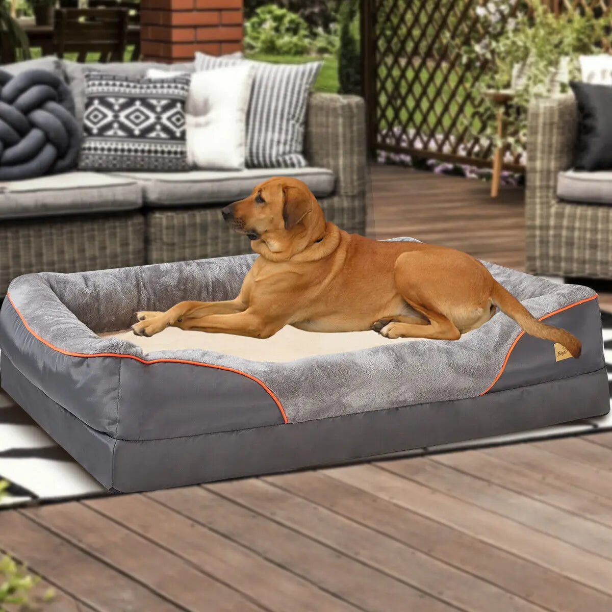 The Happy Tail Co Jumbo Orthopedic Memory Foam Pet Sofa - Waterproof Quilted Bolster Bed for Large Dogs