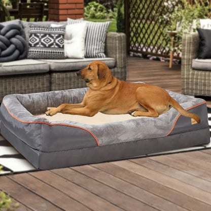 The Happy Tail Co Jumbo Orthopedic Memory Foam Pet Sofa - Waterproof Quilted Bolster Bed for Large Dogs