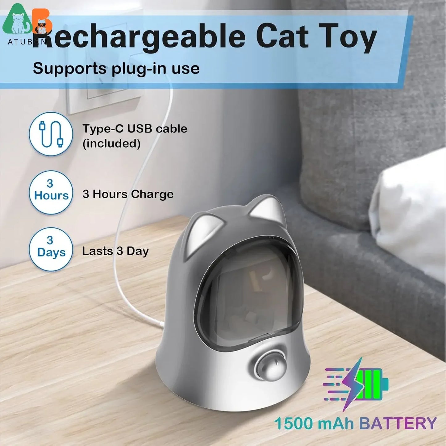The Happy Tail Co™ Smart Interactive Automatic Laser Cat Toy - 360° Rotating Laser Pointer for Indoor Cats & Kittens