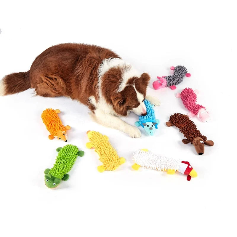 The Happy Tail Co.™ Ultra-Soft Animal Squeaky Chew Toy - Gentle Dental Cleaning Plush for Puppies & Small Breeds