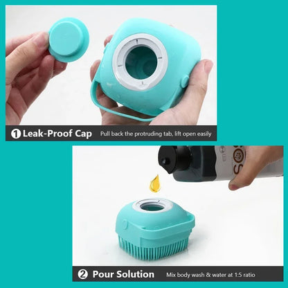 The Happy Tail Co™ 2-in-1 Silicone Pet Bath Brush - Soothing Massage & Shampoo Dispensing Grooming Tool for Dogs & Cats