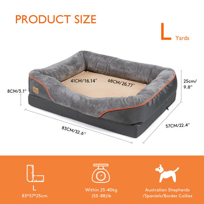 The Happy Tail Co Jumbo Orthopedic Memory Foam Pet Sofa - Waterproof Quilted Bolster Bed for Large Dogs