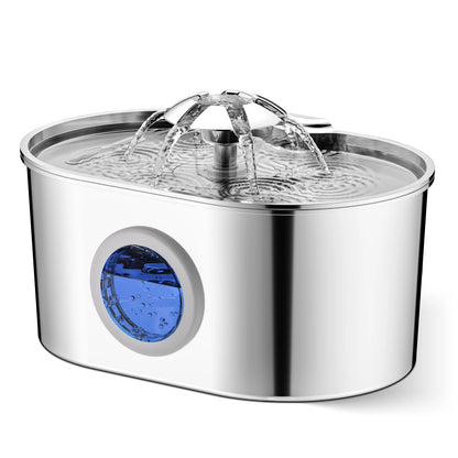 The Happy Tail Co 2.2L Premium Stainless Steel Automatic Pet Water Fountain - Ultra-Quiet Intelligent Drinker with Filtration