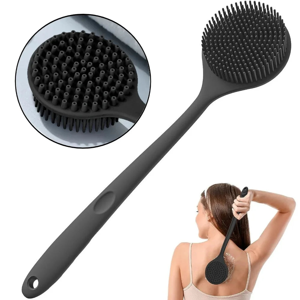 The Happy Tail Co 2Pcs Premium Silicone Bath Brush Set - Soft Body Scrubber with Long Handle for Deep Cleansing & Massage