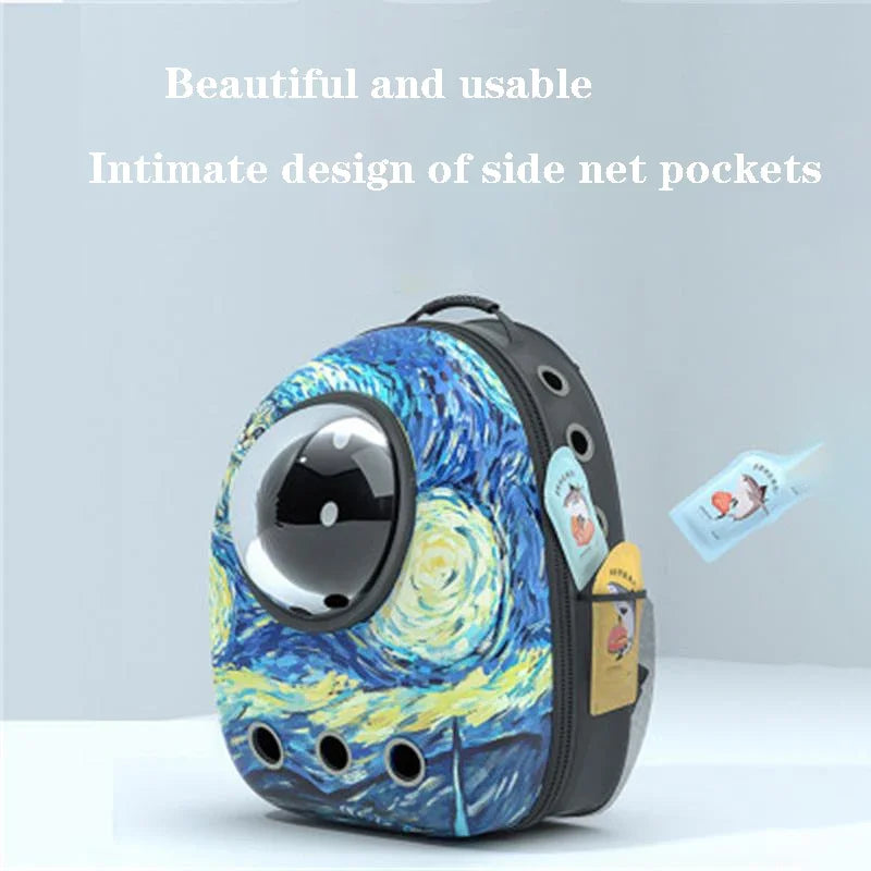 The Happy Tail Co™ Breathable Space Capsule Pet Backpack - Panoramic View Travel Sling Bag for Cats & Small Dogs