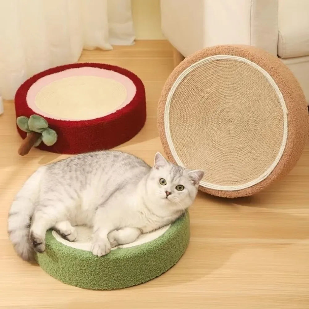 The Happy Tail Co 2-in-1 Premium Round Cat Scratching Board - Wear-Resistant Sisal Fabric Pet Toy & Lounge Bed