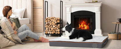 The Happy Tail Co Premium Orthopedic Memory Foam Dog Bed - Waterproof & Washable Deluxe Pet Mattress with Orange Trim