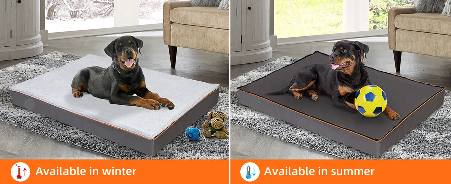 The Happy Tail Co Premium Orthopedic Memory Foam Dog Bed - Waterproof & Washable Deluxe Pet Mattress with Orange Trim