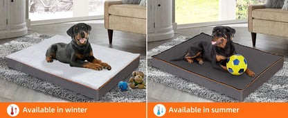The Happy Tail Co Premium Orthopedic Memory Foam Dog Bed - Waterproof & Washable Deluxe Pet Mattress with Orange Trim