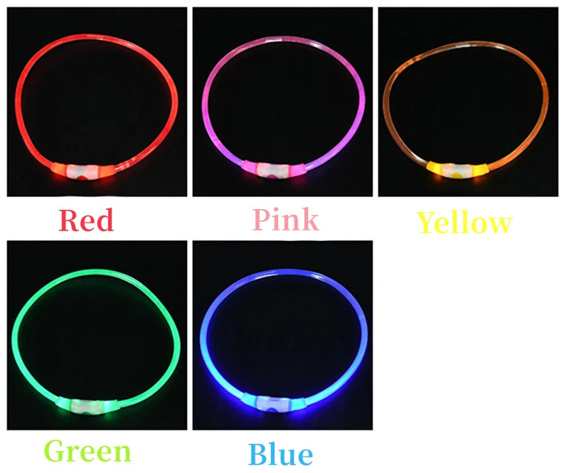 The Happy Tail Co™ USB Rechargeable LED Dog Collar - Glow-in-the-Dark Safety Light for Night Walks