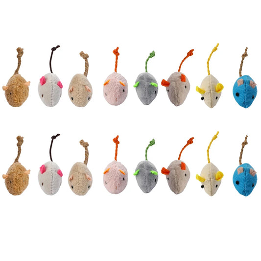 The Happy Tail Co™ 16-Piece Interactive Cat Mice Toy Set - Soft Plush Catnip-Filled Play Mice for Indoor Kittens