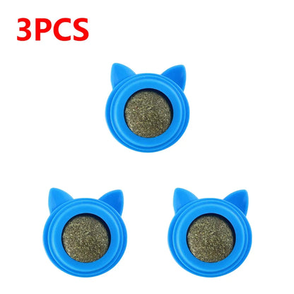 The Happy Tail Co.™ 3-Piece Rotatable Catnip Wall Balls - Natural Licking Snacks for Dental Cleaning & Anxiety Relief