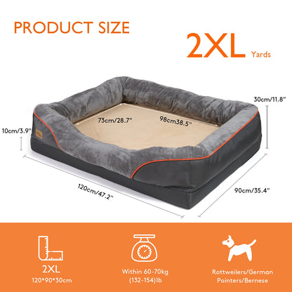 The Happy Tail Co Jumbo Orthopedic Memory Foam Pet Sofa - Waterproof Quilted Bolster Bed for Large Dogs