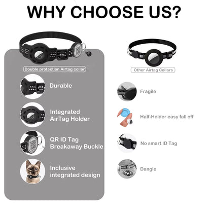 The Happy Tail Co™ Reflective Cat GPS Collar - Integrated AirTag Case with QR Code ID Tag for Maximum Safety