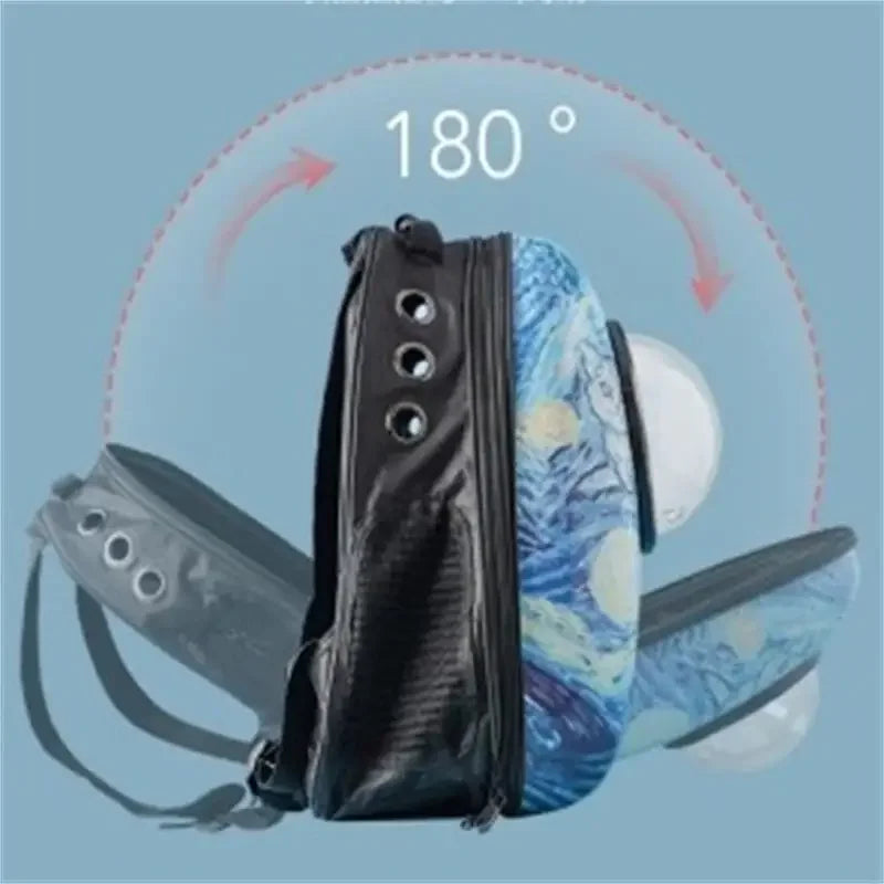 The Happy Tail Co™ Breathable Space Capsule Pet Backpack - Panoramic View Travel Sling Bag for Cats & Small Dogs