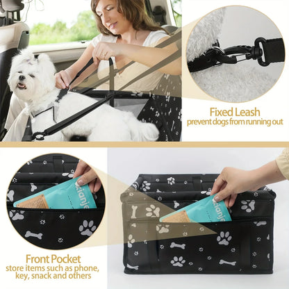 The Happy Tail Co™ Breathable Pet Car Booster Seat - Portable Travel Carrier Basket with Safety Leash for Small Dogs & Cats