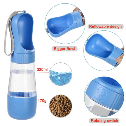The Happy Tail Co™ Portable 2-in-1 Pet Water Bottle & Food Container - Leak-Proof Travel Dispenser for Dogs & Cats