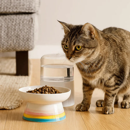 The Happy Tail Co™ Premium Ceramic Orthopedic Pet Bowl - Slanted Neck Guard & Anti-Tipping Elevated Feeder