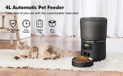 The Happy Tail Co™ Smart Automatic Pet Feeder - 4L Customizable Meal Planner with Stainless Steel Bowl