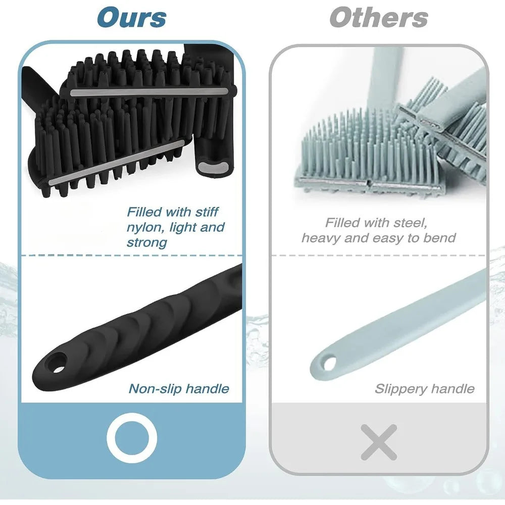 The Happy Tail Co 2Pcs Premium Silicone Bath Brush Set - Soft Body Scrubber with Long Handle for Deep Cleansing & Massage
