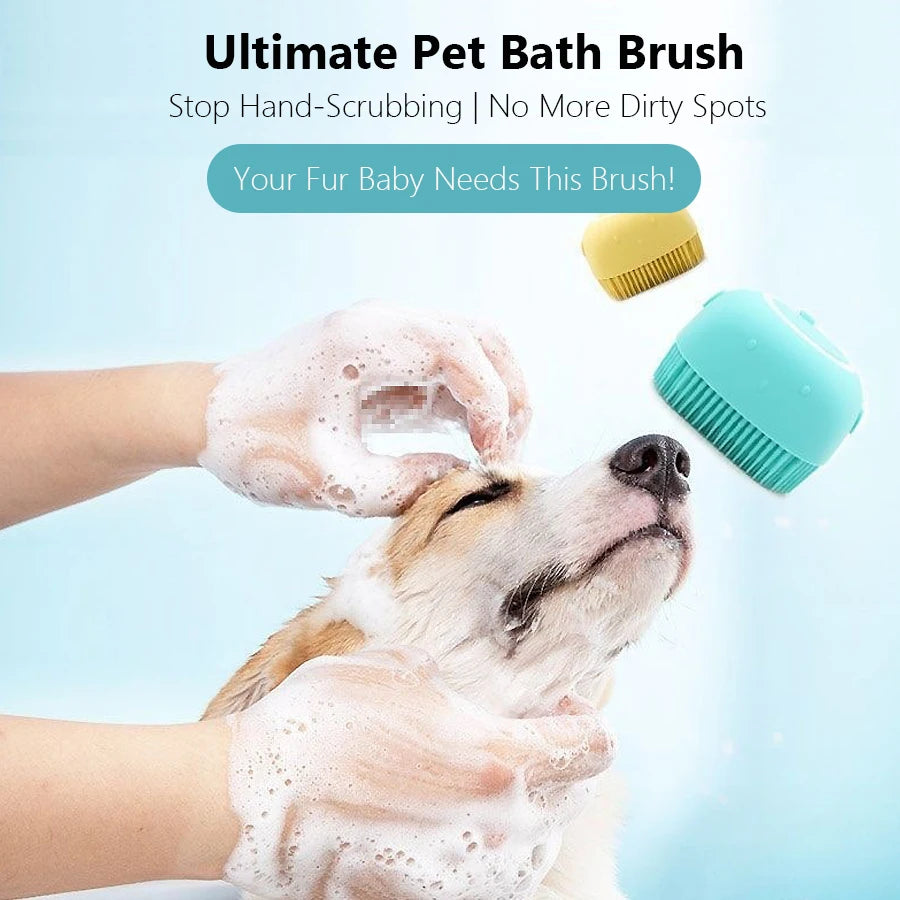 The Happy Tail Co™ 2-in-1 Silicone Pet Bath Brush - Soothing Massage & Shampoo Dispensing Grooming Tool for Dogs & Cats