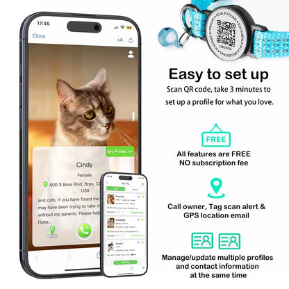 The Happy Tail Co™ Reflective Cat GPS Collar - Integrated AirTag Case with QR Code ID Tag for Maximum Safety