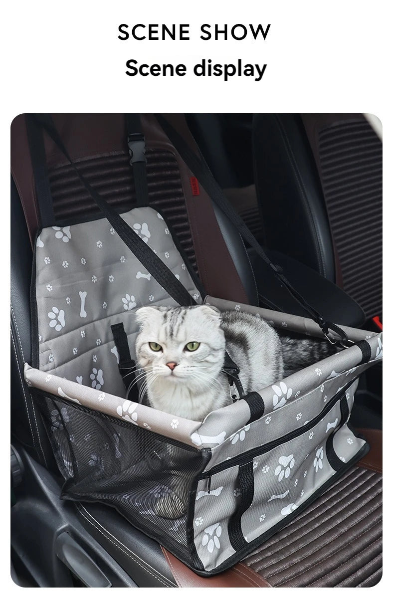The Happy Tail Co™ Breathable Pet Car Booster Seat - Portable Travel Carrier Basket with Safety Leash for Small Dogs & Cats