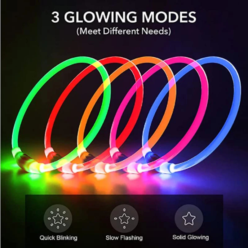 The Happy Tail Co™ USB Rechargeable LED Dog Collar - Glow-in-the-Dark Safety Light for Night Walks
