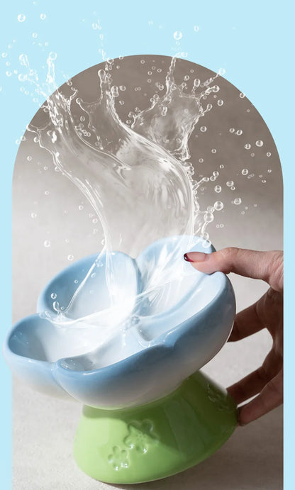 The Happy Tail Co™ Premium Ceramic Slow Feeder - Elevated Flower Design Anti-Choke Pet Bowl for Healthy Digestion