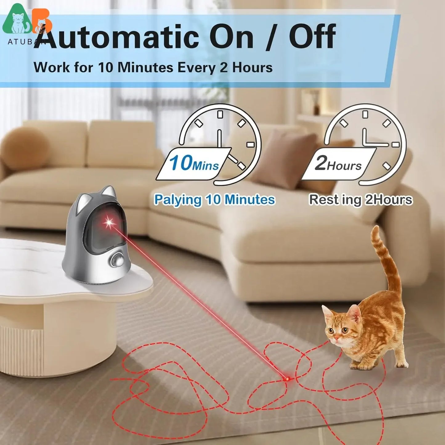 The Happy Tail Co™ Smart Interactive Automatic Laser Cat Toy - 360° Rotating Laser Pointer for Indoor Cats & Kittens