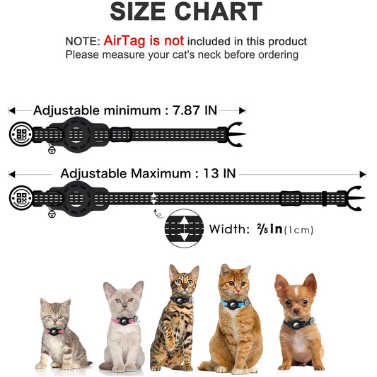 The Happy Tail Co™ Reflective Cat GPS Collar - Integrated AirTag Case with QR Code ID Tag for Maximum Safety