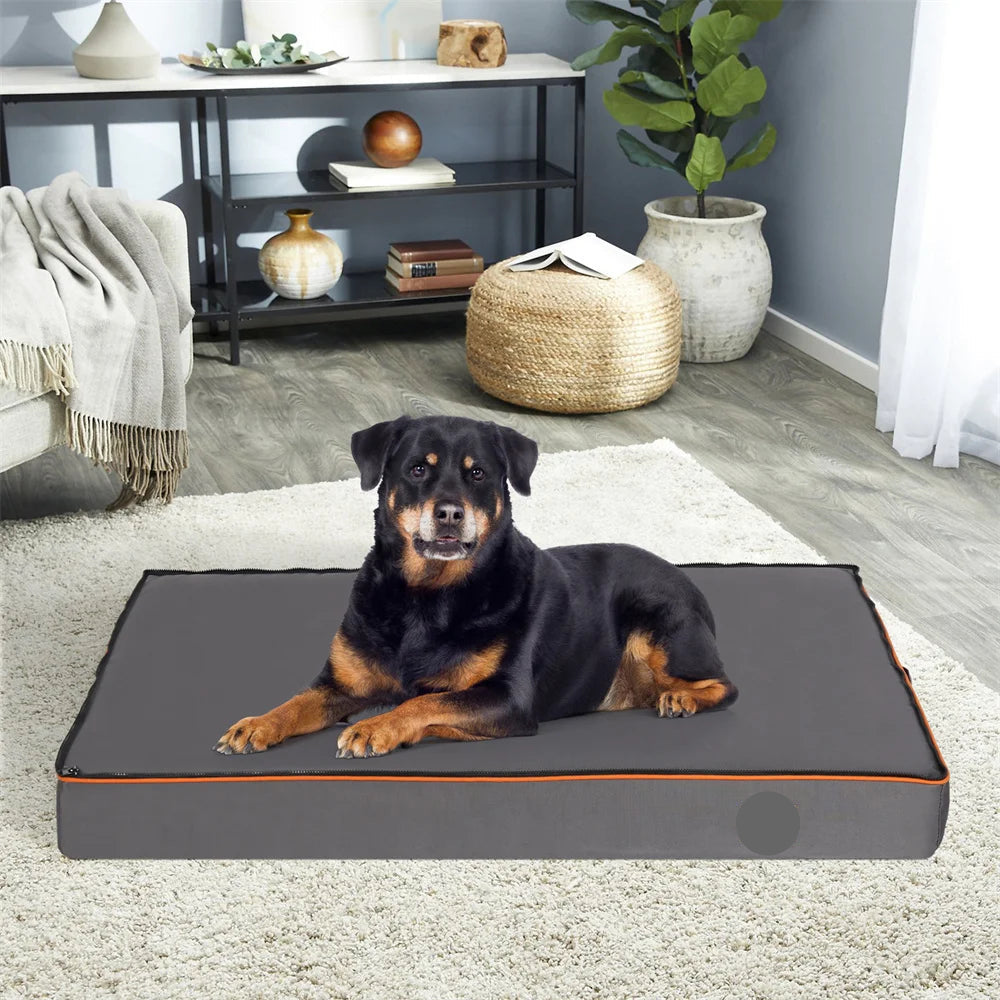 The Happy Tail Co Premium Orthopedic Memory Foam Dog Bed - Waterproof & Washable Deluxe Pet Mattress with Orange Trim