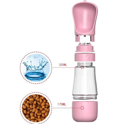 The Happy Tail Co™ Portable 2-in-1 Pet Water Bottle & Food Container - Leak-Proof Travel Dispenser for Dogs & Cats