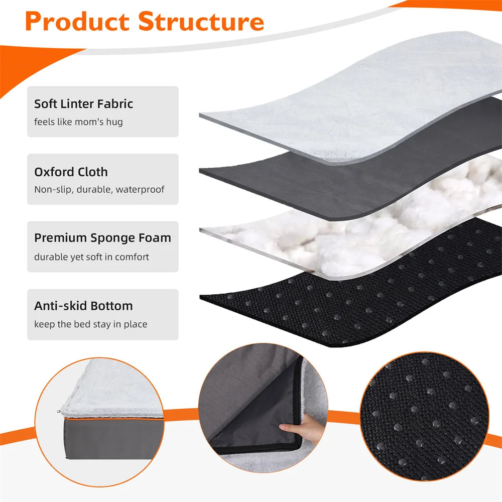 The Happy Tail Co Premium Orthopedic Memory Foam Dog Bed - Waterproof & Washable Deluxe Pet Mattress with Orange Trim